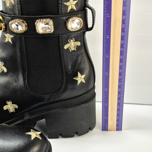 Gucci Trip Chelsea Stars & Bee Embroidered Leather Ankle Boots w/ Belt Woman 9.5 - Picture 6 of 14